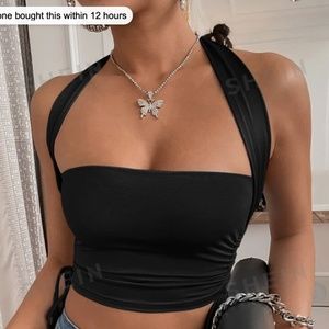 Tie Backless Drawstring Side Crop Halter Top